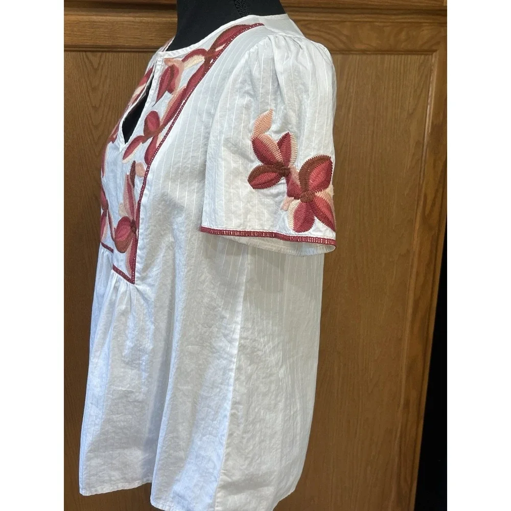 Madewell White Pink Burgundy Floral Embroidered Boho Blouse Top Size XS - Picture 9 of 12